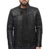 Mens Quilted Black Leather Jacket
