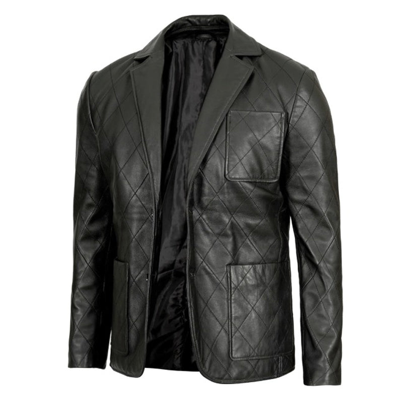Elton Men’s Quilted Black Real Leather Blazer