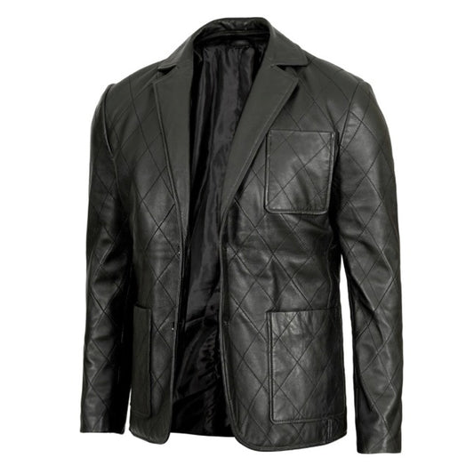 Elton Men’s Quilted Black Real Leather Blazer