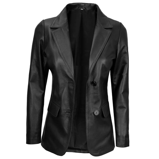Women’s Two-Button Real Leather Blazer