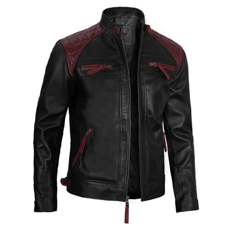 Nivira Black Biker Quilted Leather Jacket