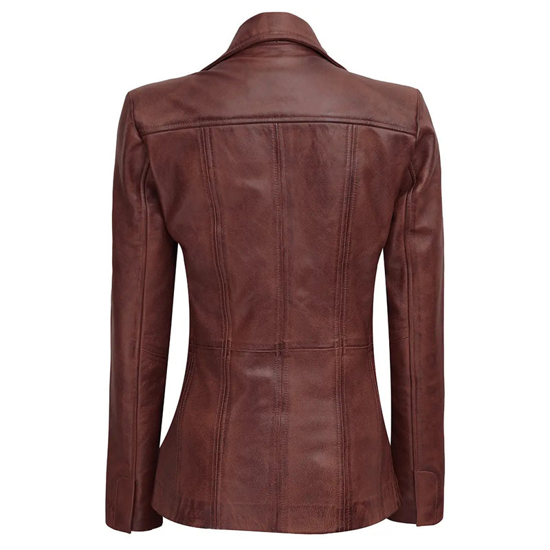 Women’s Cognac Brown Leather Blazer