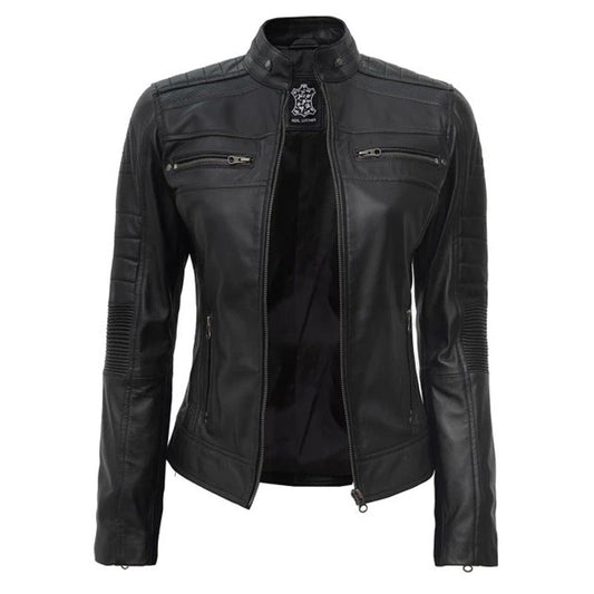 Women’s Black Cafe Racer Leather Jacket
