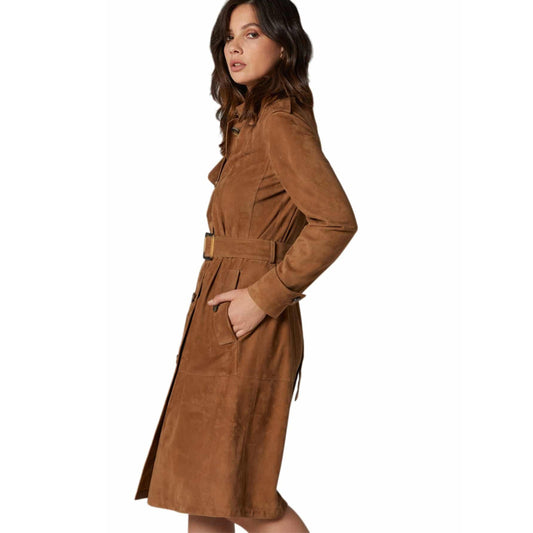 Women’s Real Suede Leather Trench Coat