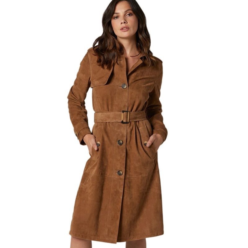 Women’s Real Suede Leather Trench Coat