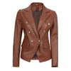 Women's Double Breasted Brown Leather Blazer Jacket