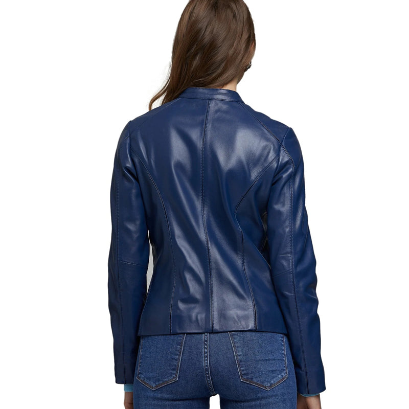 Women’s Real Navy Blue Leather Jacket