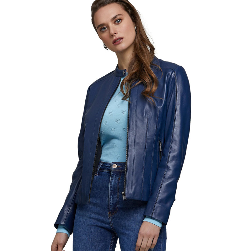 Women’s Real Navy Blue Leather Jacket