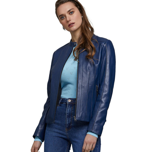 Women’s Real Navy Blue Leather Jacket