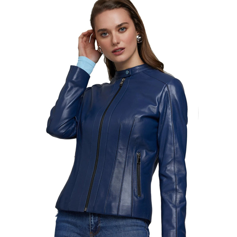Women’s Real Navy Blue Leather Jacket