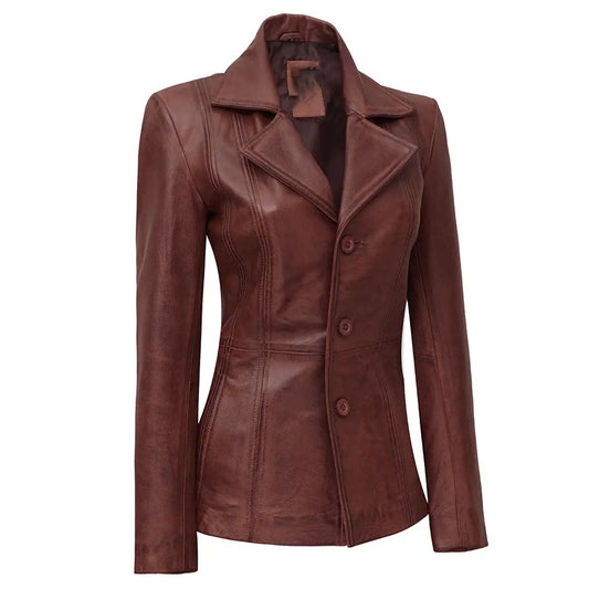 Women’s Cognac Brown Leather Blazer