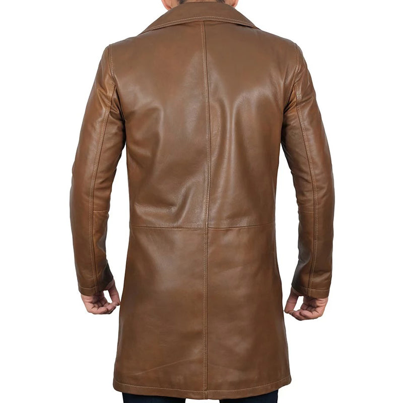 Men’s 3 4 Length Brown Leather Car Coat
