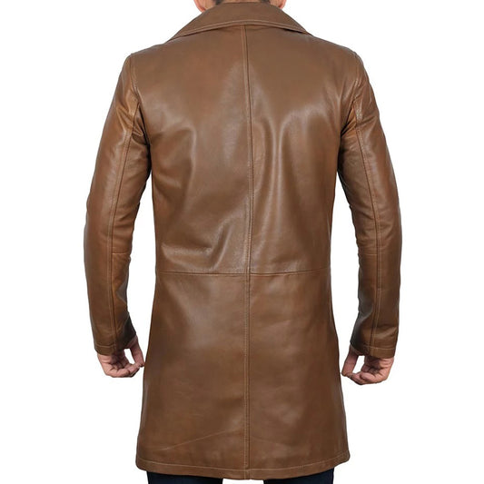 Men’s 3 4 Length Brown Leather Car Coat