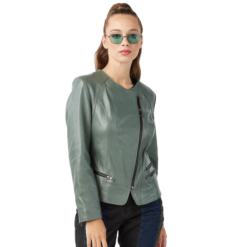 Women’s Real Sage Green Leather Jacket