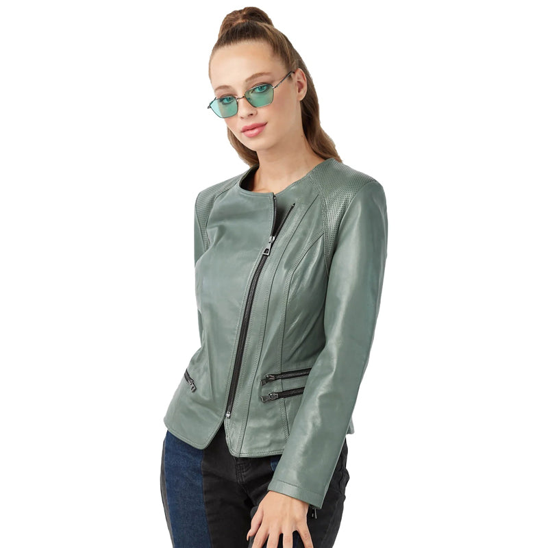 Women’s Real Sage Green Leather Jacket