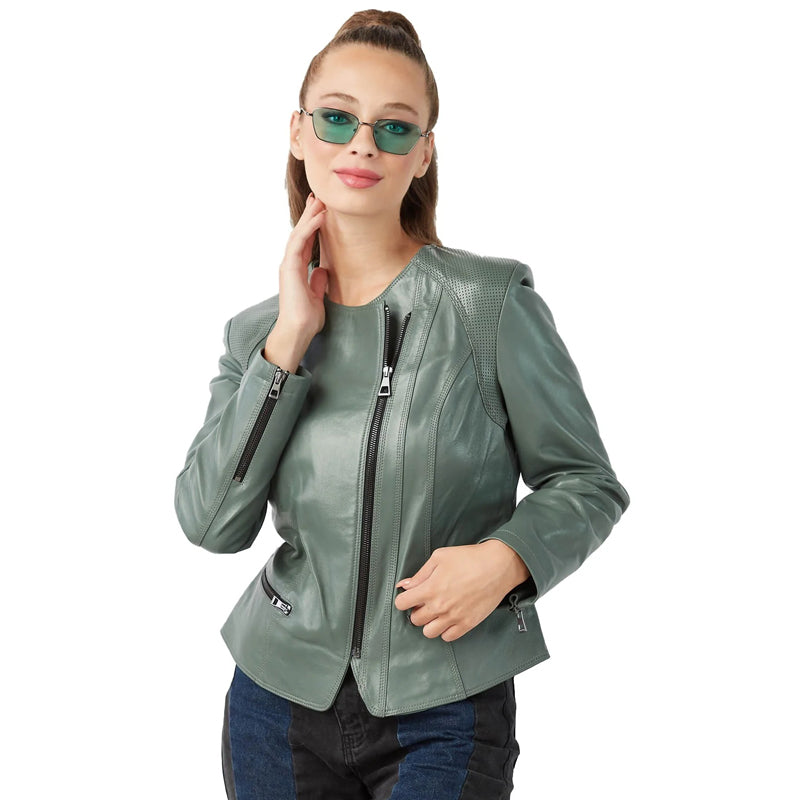 Women’s Real Sage Green Leather Jacket
