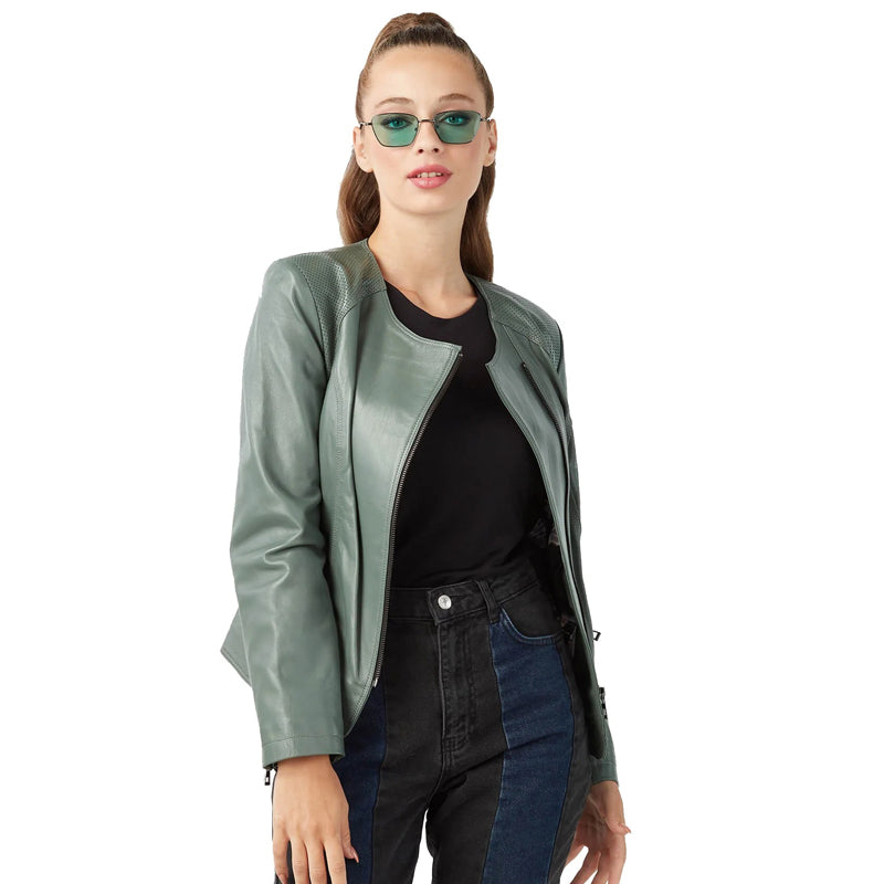 Women’s Real Sage Green Leather Jacket