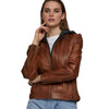 Women’s Real Brown Leather Hooded Style Jacket