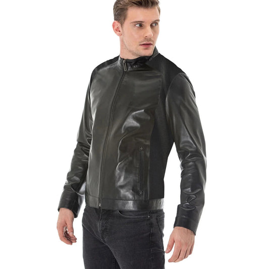Men’s Real Black Leather Slim Jacket