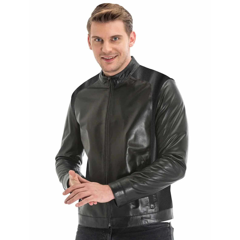 Men’s Real Black Leather Slim Jacket
