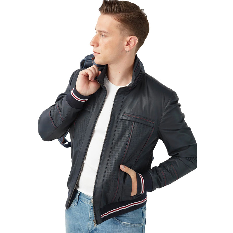Men’s Real Navy Blue Leather Jacket