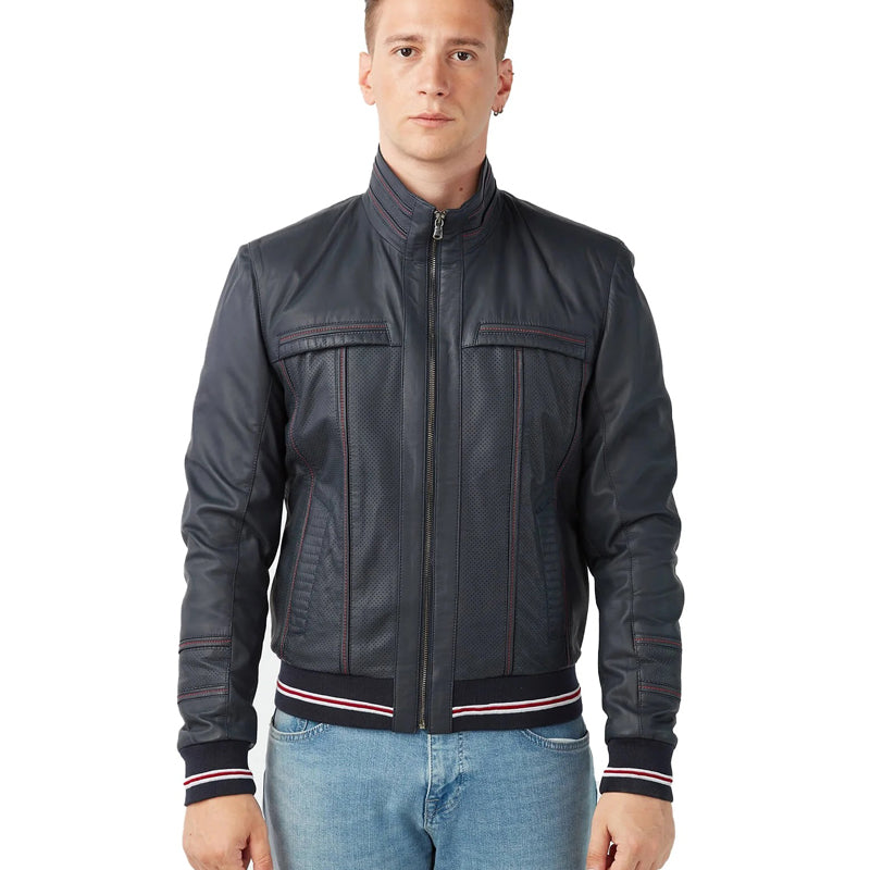 Men’s Real Navy Blue Leather Jacket