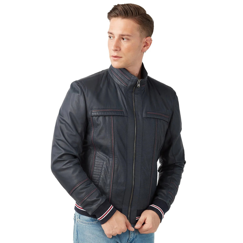 Men’s Real Navy Blue Leather Jacket