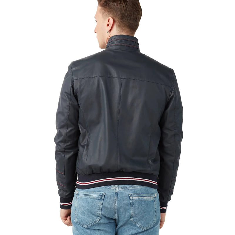 Men’s Real Navy Blue Leather Jacket