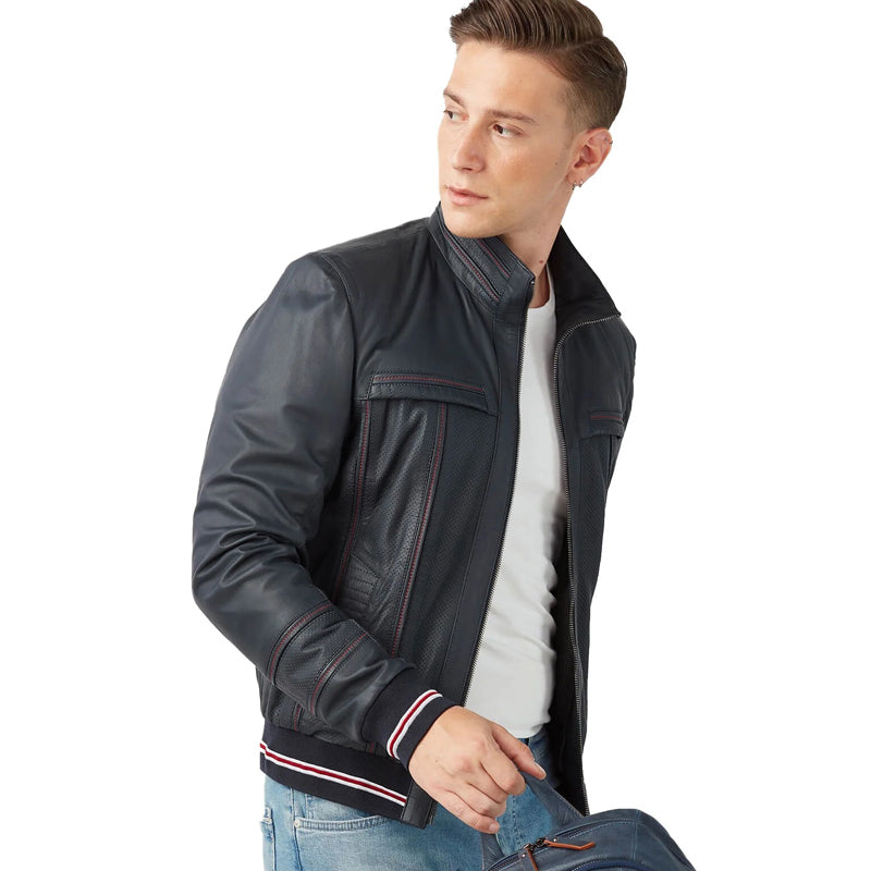 Men’s Real Navy Blue Leather Jacket