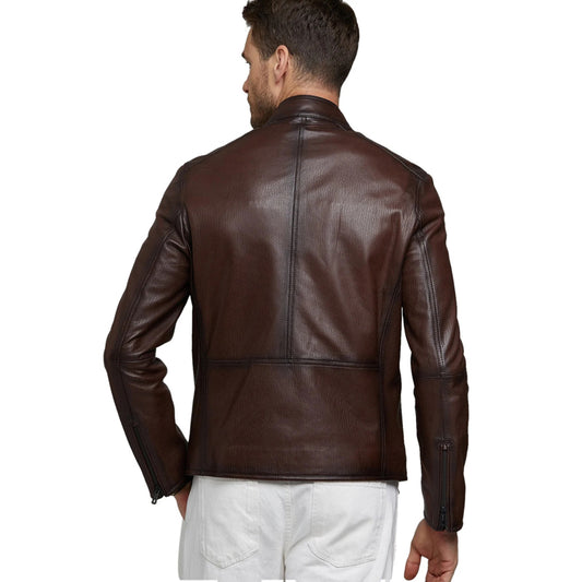 Men’s Real Dark Brown Leather Biker Style Jacket