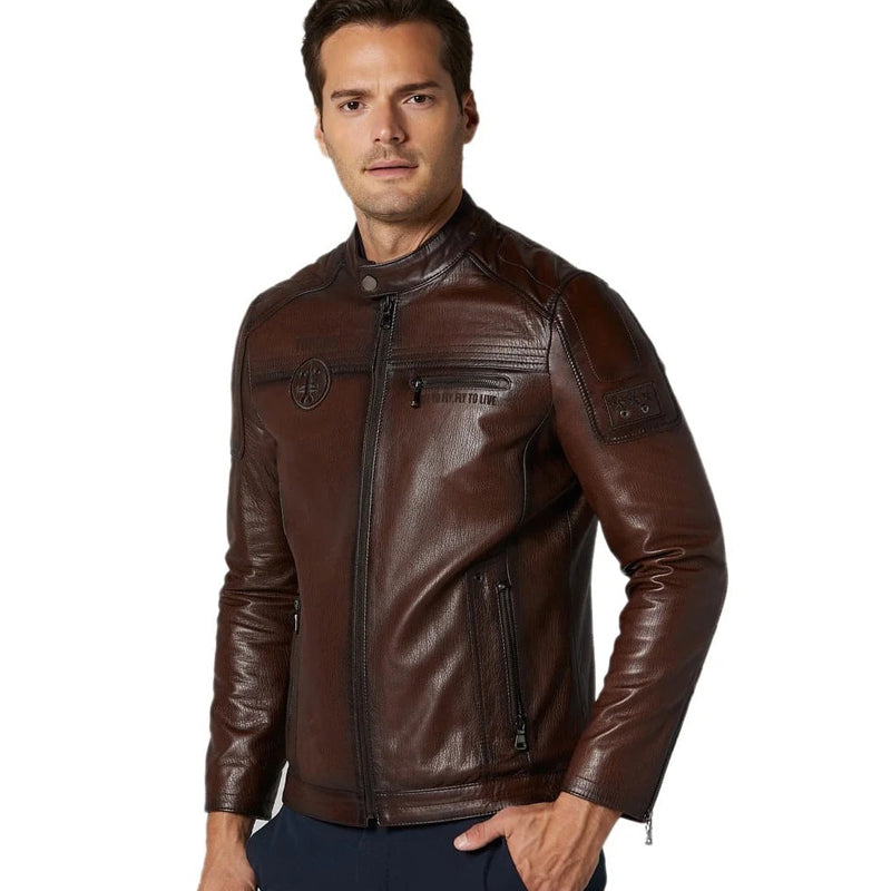 Men’s Real Brown Leather Sport Style Jacket