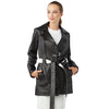 Women’s Real Black Leather Trench Short Coat