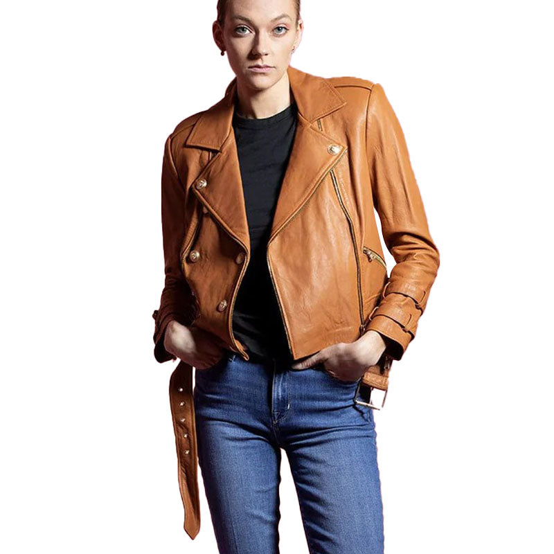 Womens Billie Belted Leather Jacket