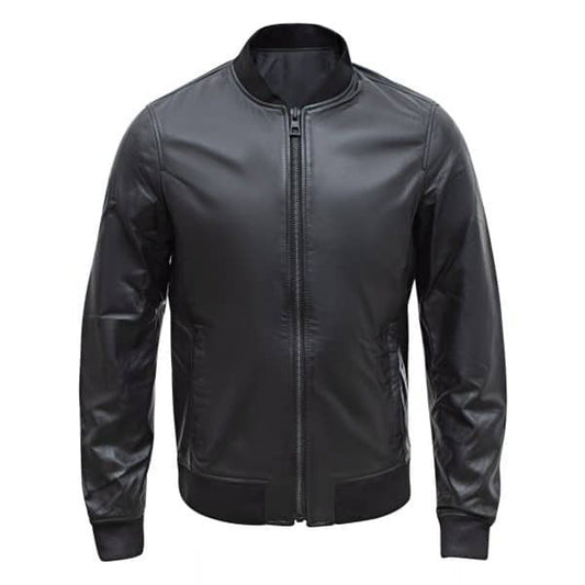 Men’s Black Leather Bomber Jacket