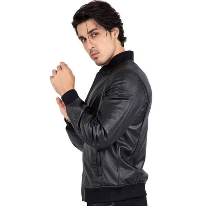 Men’s Black Leather Bomber Jacket
