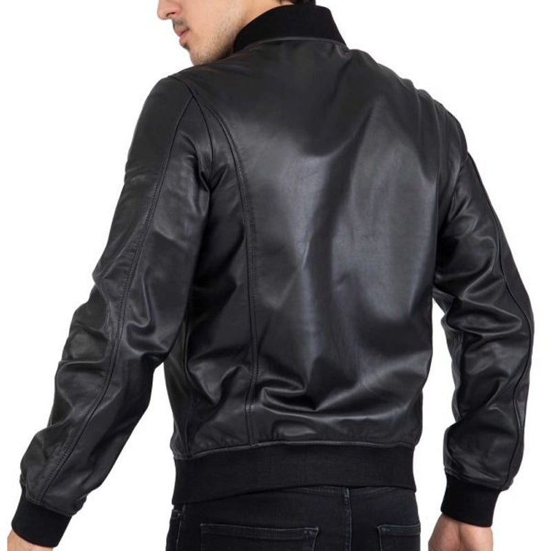 Men’s Black Leather Bomber Jacket
