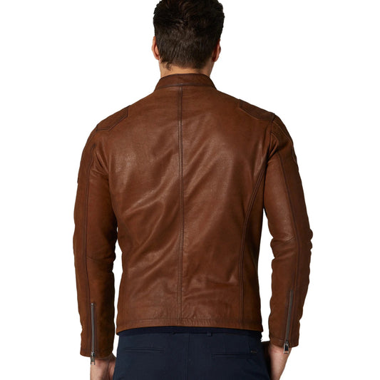 Men’s Real Brown Leather Moto Jacket