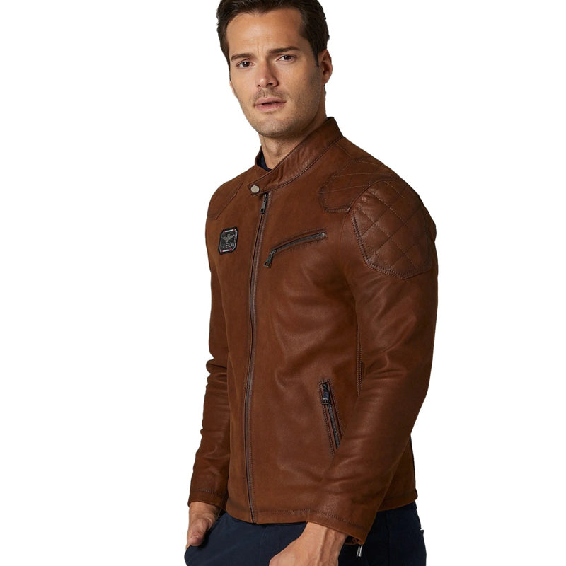 Men’s Real Brown Leather Moto Jacket