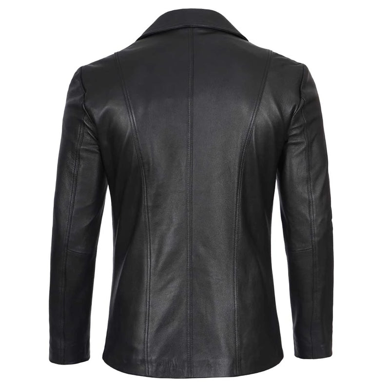 Men’s Two Button Black Leather Blazer