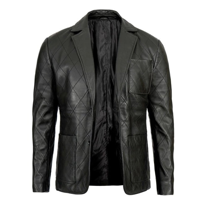 Elton Men’s Quilted Black Real Leather Blazer