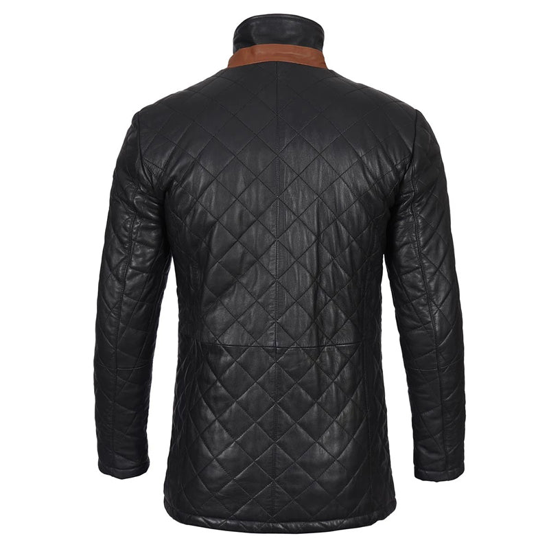 Glen Men Black Quilted Leather Car Coat