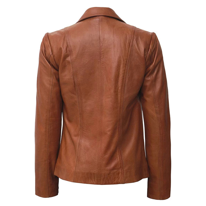 Women’s Two Button Tan Leather Blazer Jacket