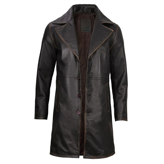 Men’s Real Leather Rub Off Dark Brown Car Coat