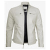 Mens Quilted Shoulder Off White Leather Jacket