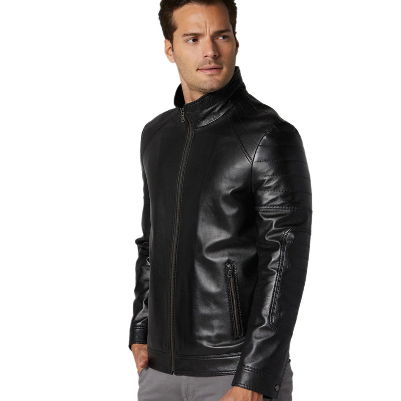 Men’s Real Black Leather Biker Style Jacket