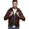 Men’s Real Brown Leather Hooded Jacket