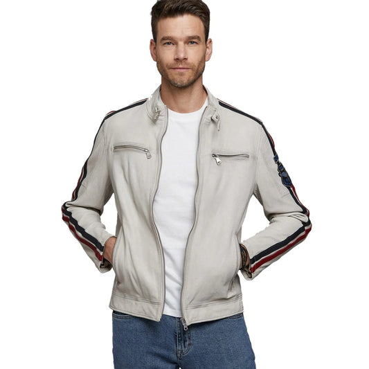 Men’s Real White Leather Jacket