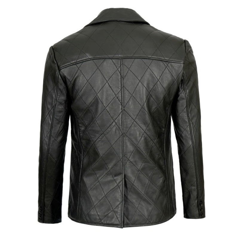 Elton Men’s Quilted Black Real Leather Blazer