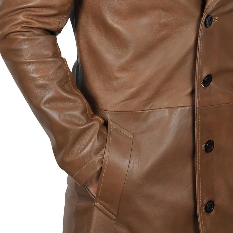 Men’s 3 4 Length Brown Leather Car Coat