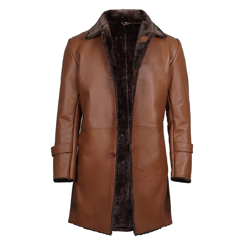 Men’s Brown Real Leather Shearling Coat